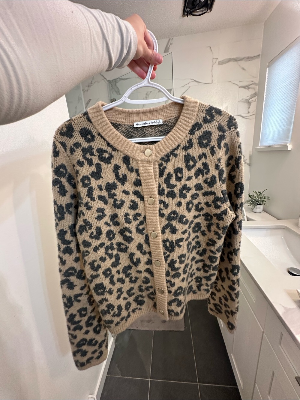 Abercrombie & Fitch Tan and Black Leopard Print Button Cardigan